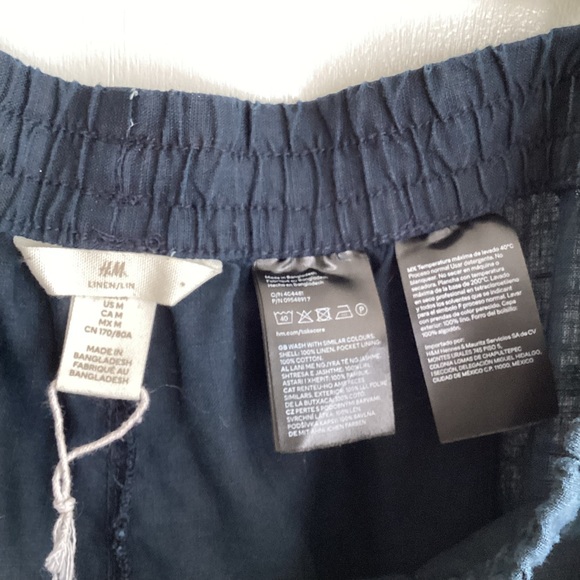 H&M 100% Linen Pull-On Regular Fit Pants Breathable Navy Blue size Medium - Picture 5 of 7